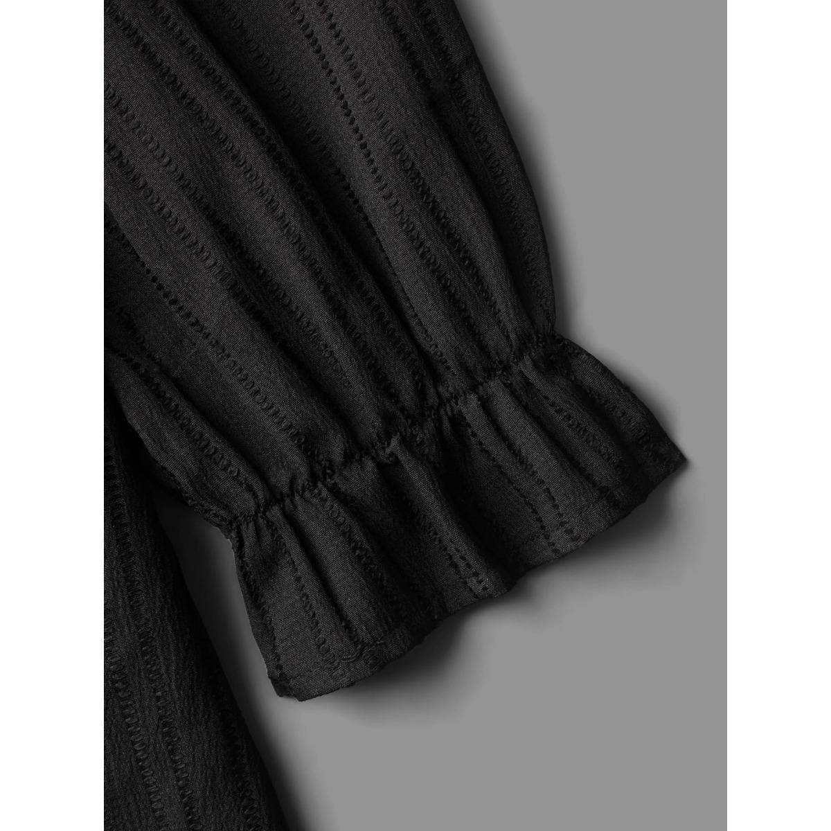 Plus Size Black Textured Lace Patchwork Pleated Blouse Women Elegant Long Sleeve V-neck Everyday Blouses BloomChic 30/6X Product Image