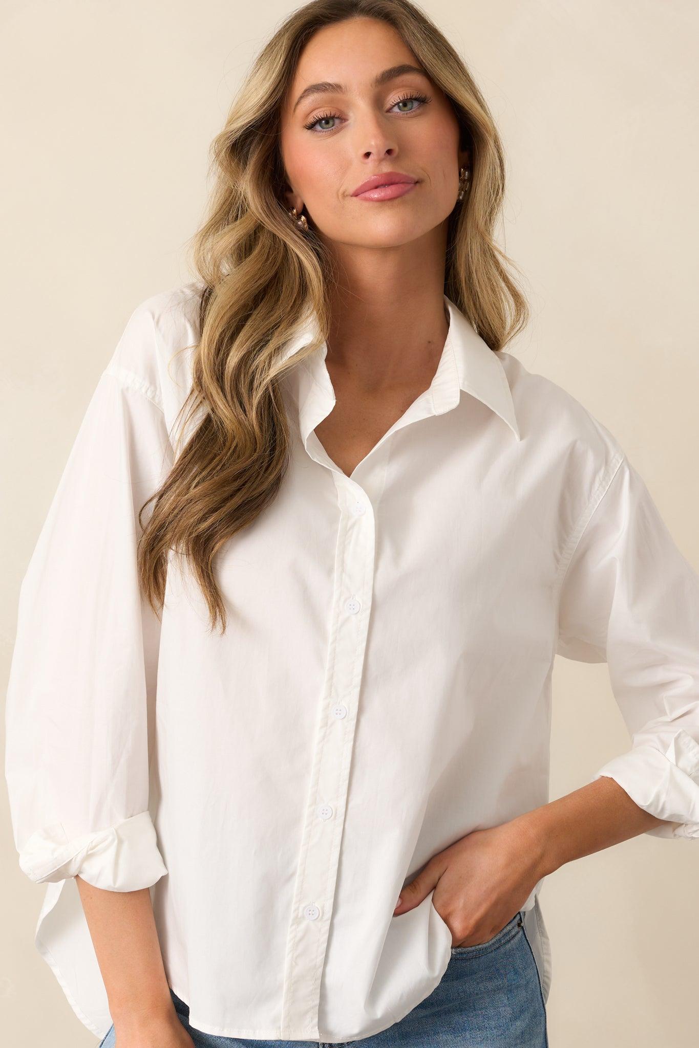 Through The Seasons White Cotton Button Front Top Product Image
