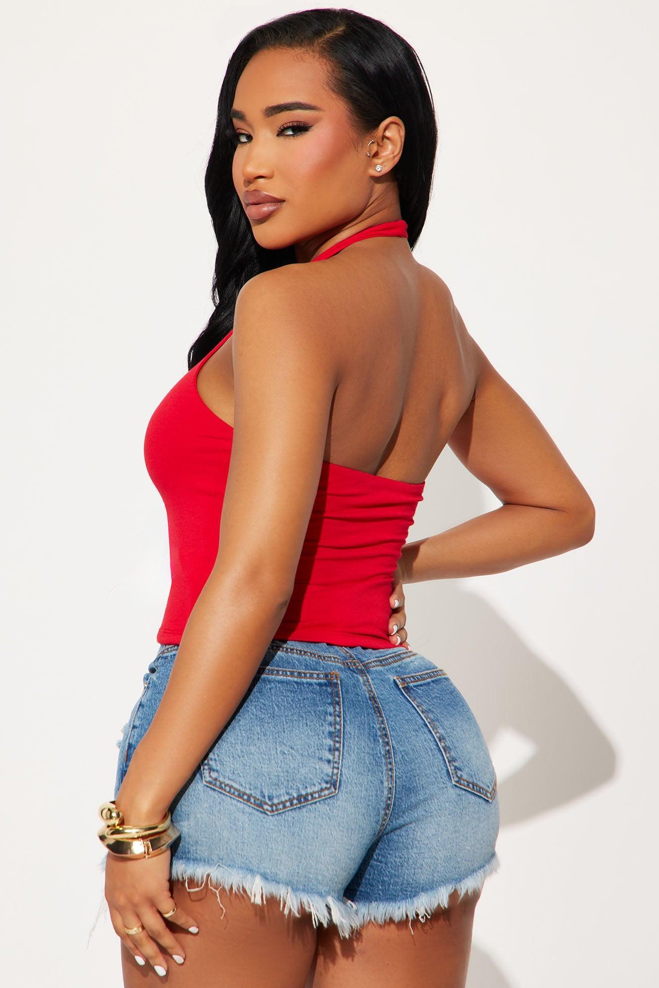 Elara Double Lined Halter Top - Red Product Image