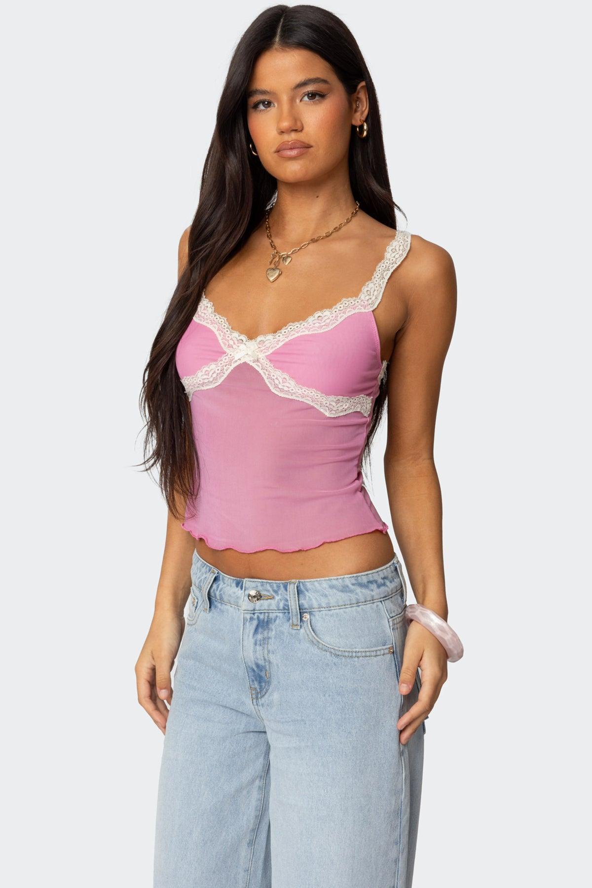 Contrast Lacey Mesh Tank Top Product Image