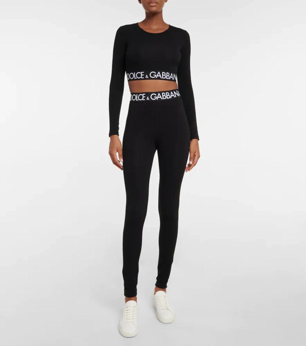 DOLCE & GABBANA Logo Waistband Jersey Leggings In Nero Product Image