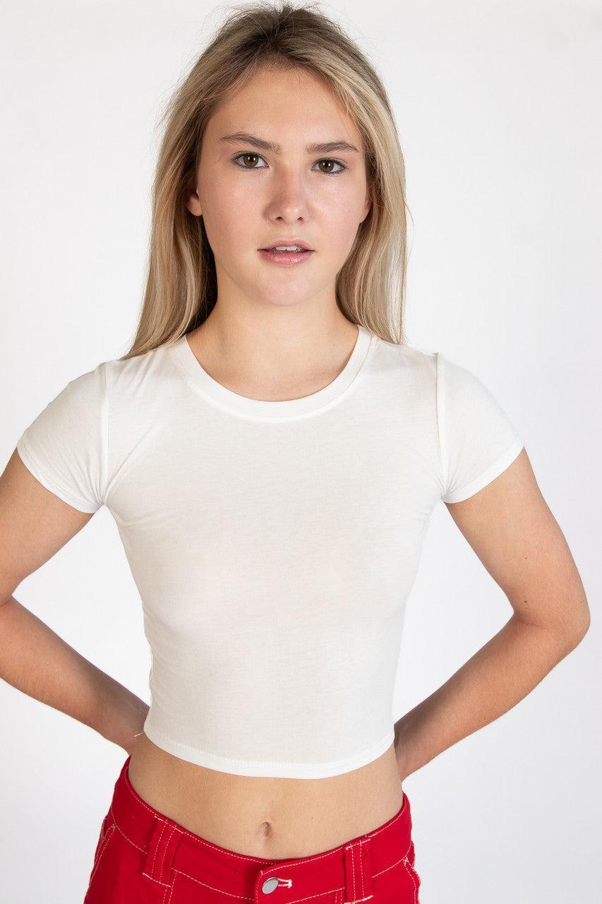 White Short Sleeve Crop Tee Product Image