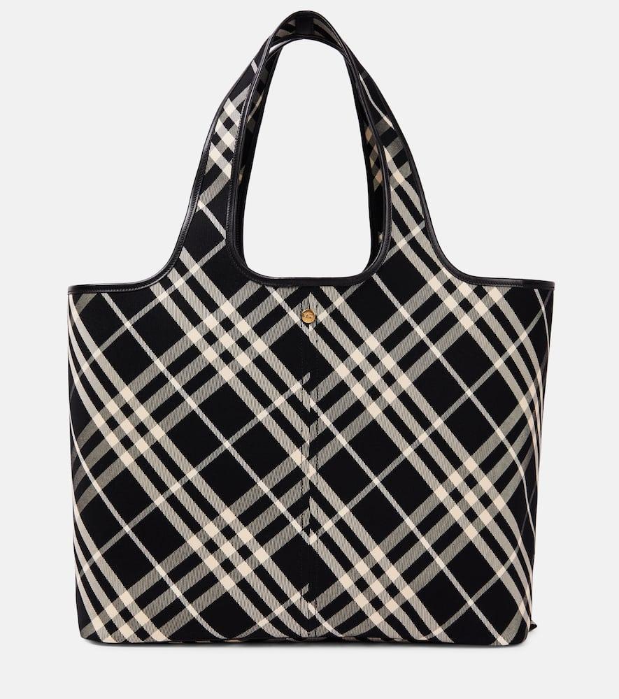 BURBERRY Check Medium Canvas Tote Bag In Black Product Image