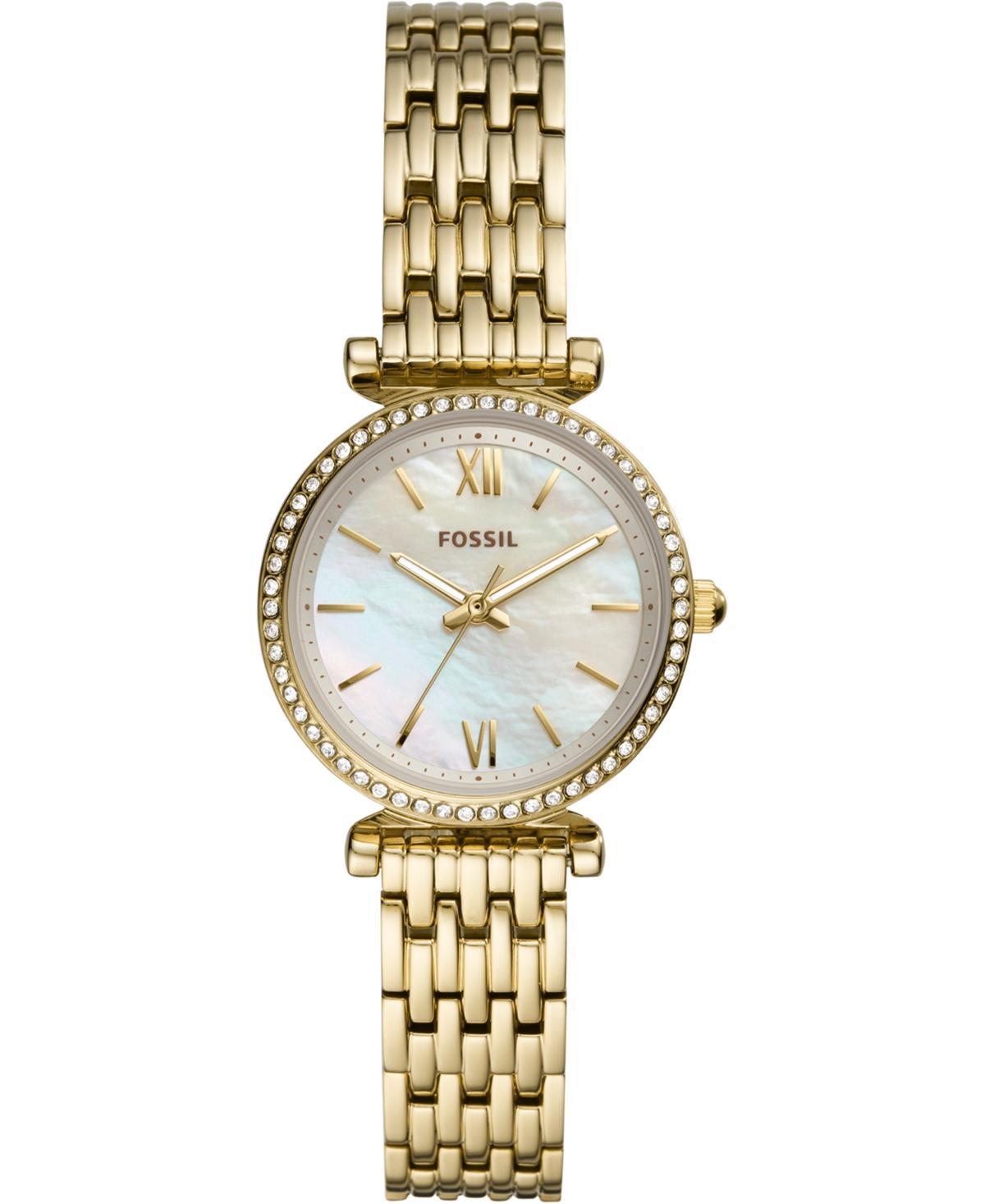 Fossil Carlie Mini Three-Hand White Mother of Pearl Dial Gold-Tone Stainless Steel Watch Product Image