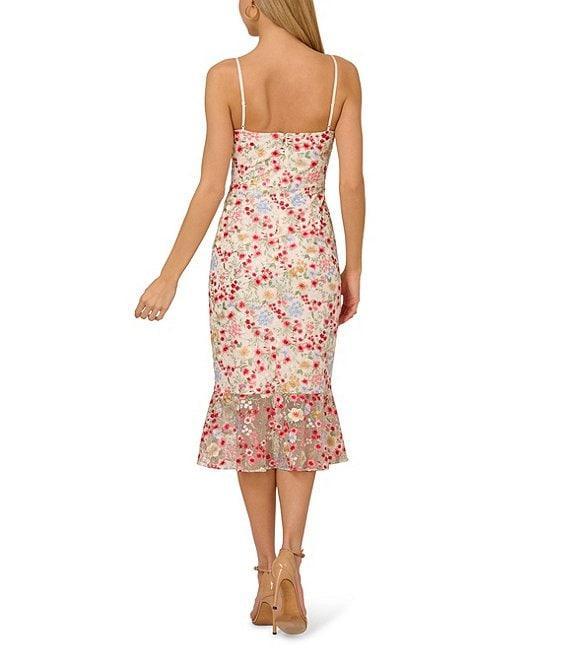Adrianna by Adrianna Papell Embroidered Mesh Floral Print Square Neck Sleeveless Fit and Flare Midi Dress Product Image