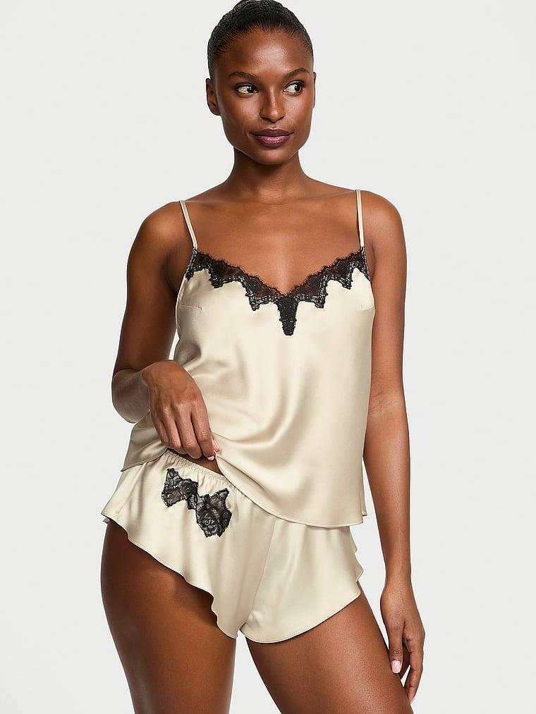 Satin Rose Lace-Trim Cami & Flutter Short Set Product Image