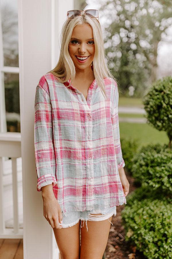 Around The Boardwalk Plaid Button Up In Pink Product Image