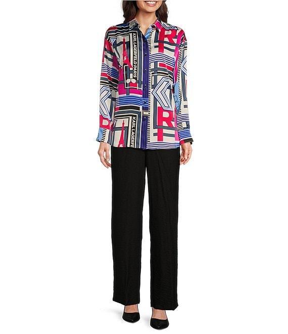 KARL LAGERFELD PARIS Crepe De Chine Abstract Print Point Collar Long Sleeve Button-Front Blouse Product Image