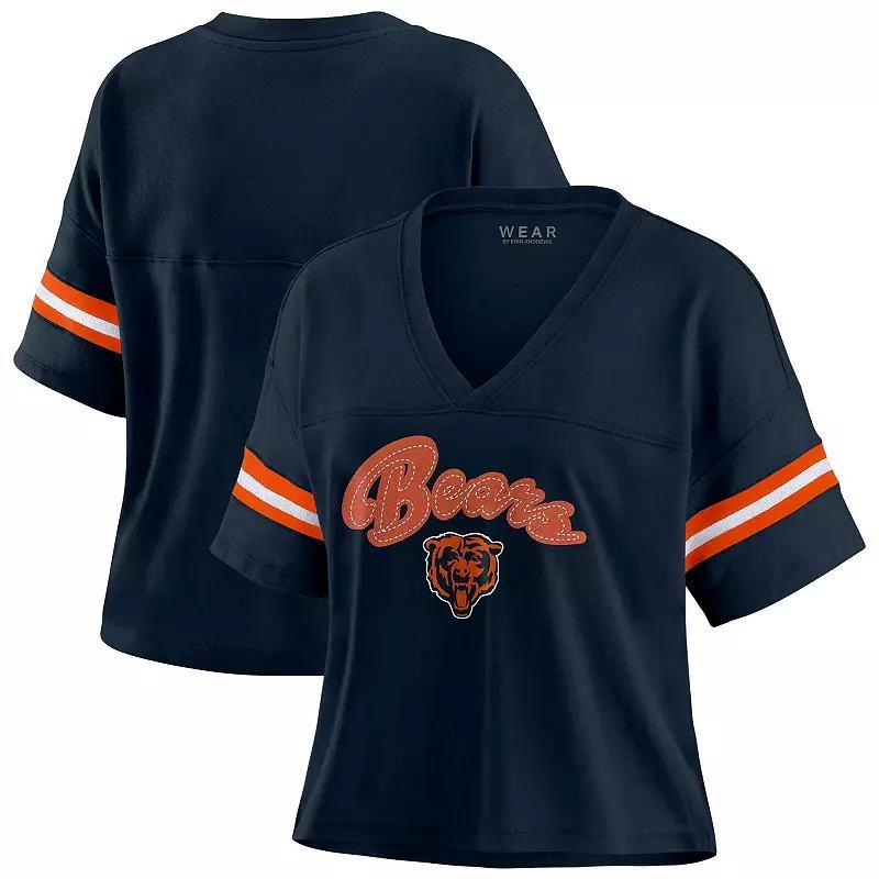 Women's WEAR by Erin Andrews Navy Chicago Bears Plus Size Color Block Boxy V-Neck T-Shirt, Size: 1XL, Blue Product Image