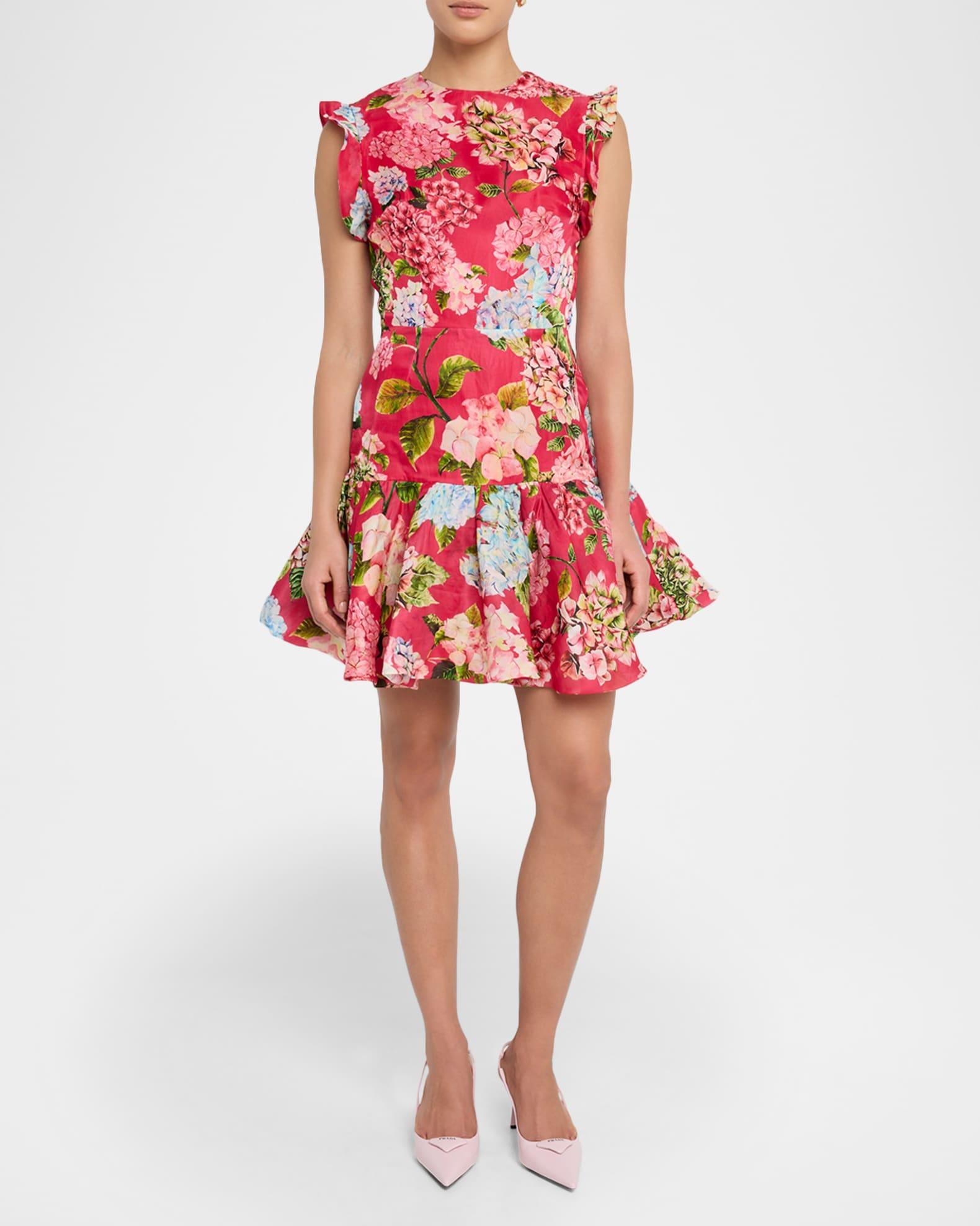 Sleeveless Hydrangea-Print Bubble Mini Dress Product Image