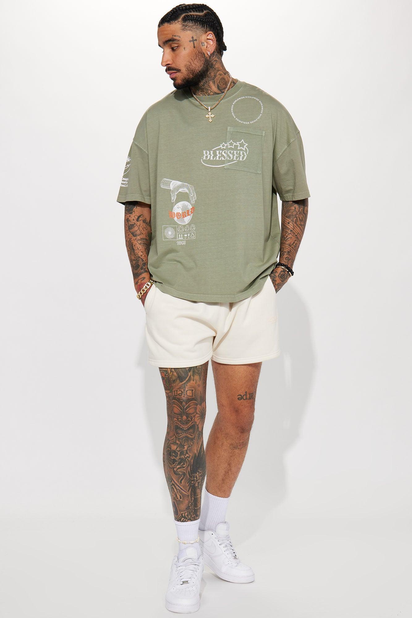 Blessed World Oversized Short Sleeve Tee - Olive Product Image