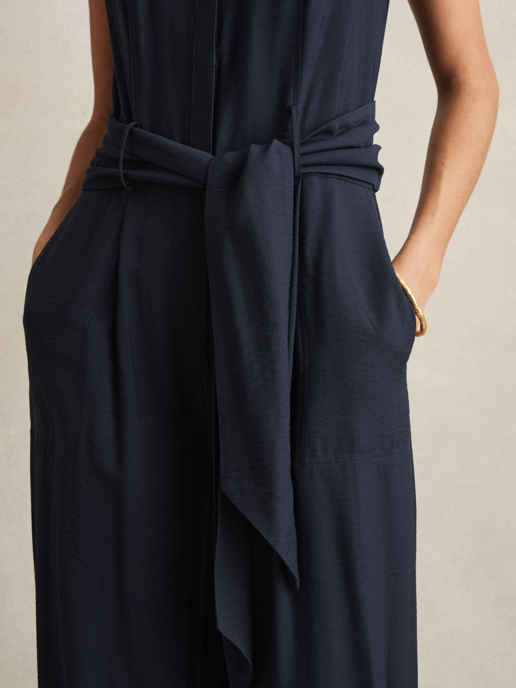 Wide-Leg Belted Jumpsuit in Navy Product Image