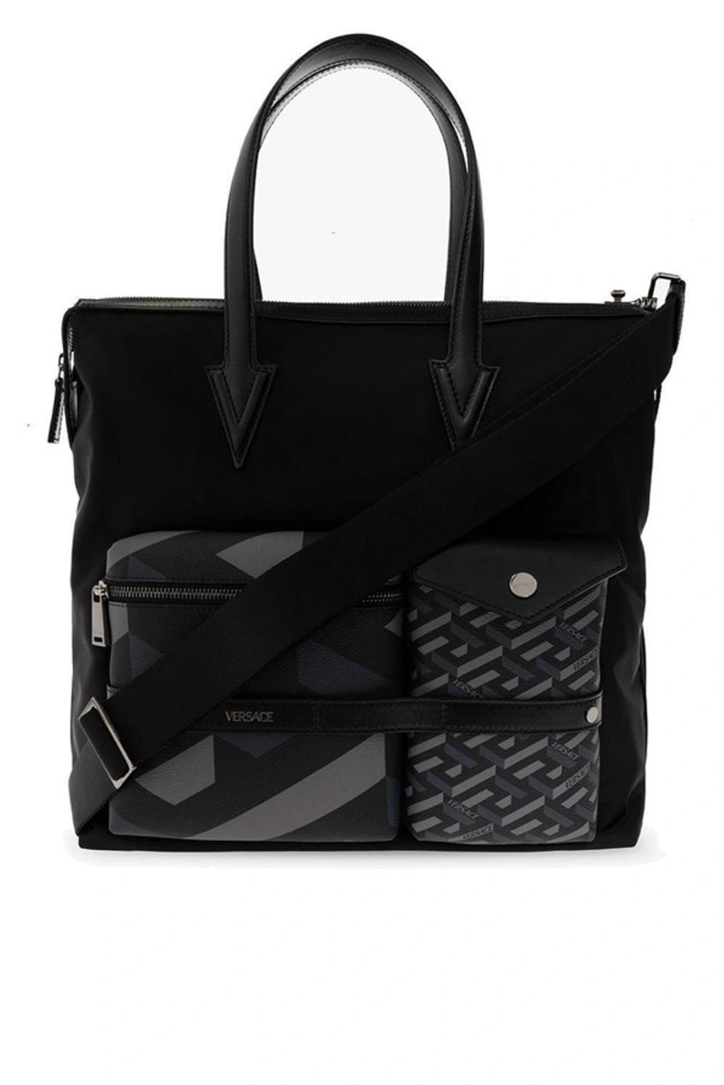 VERSACE Monogram Zipped Tote Bag In Black Product Image