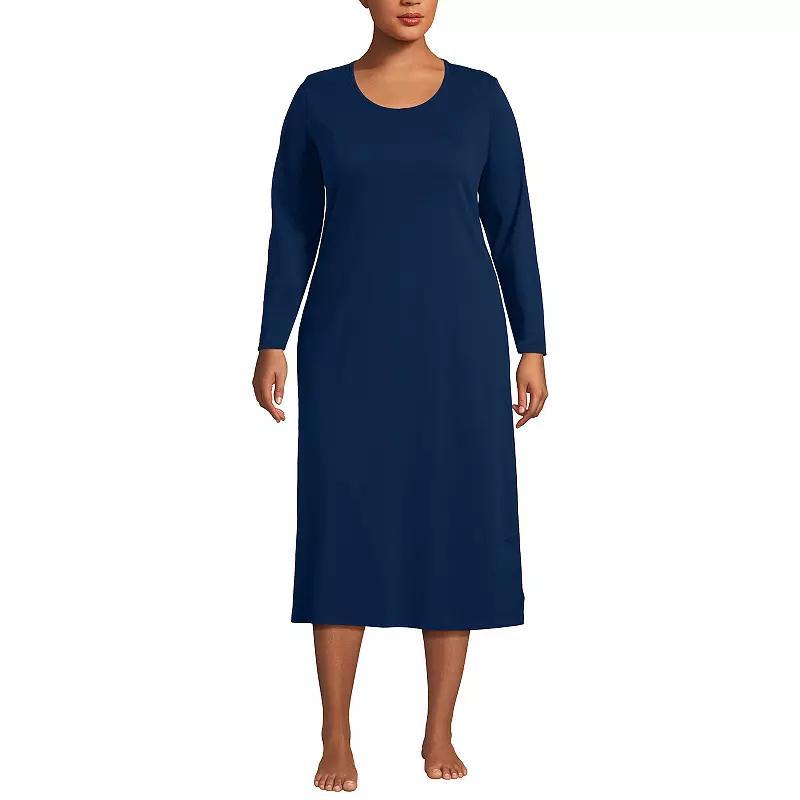 Plus Size Lands End Long Sleeve Midcalf Nightgown, Womens Product Image