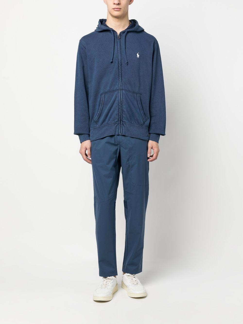 logo-embroidered zip-up drawstring hoodie Product Image