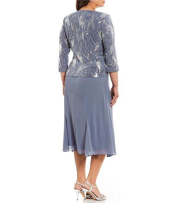 Alex Evenings Plus Size Crew Neck 3/4 Sleeve T-Length Sequin Jacket Dress Product Image