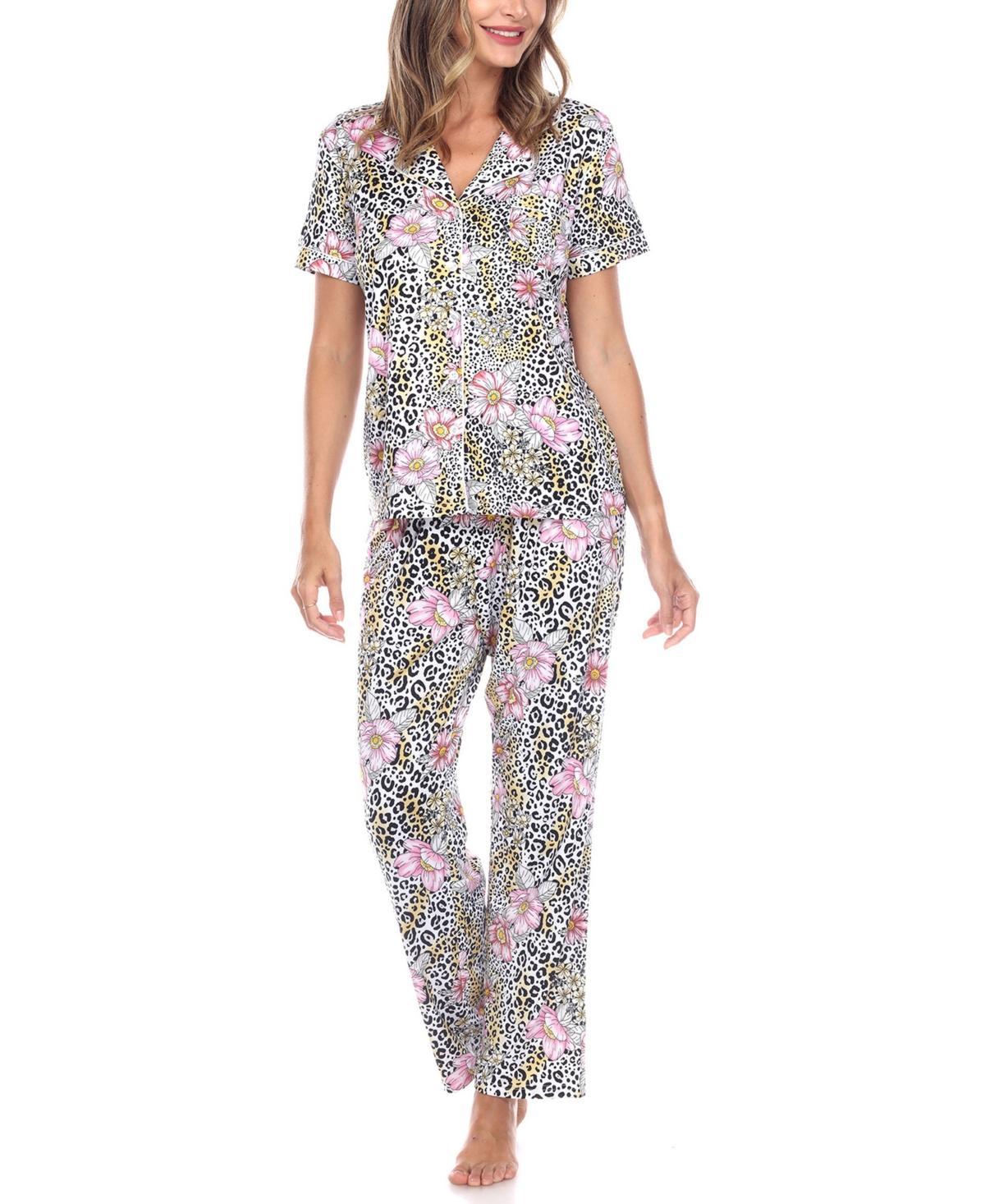 Women's Short Sleeve Top and Pants Pajama Set - White Mark Product Image