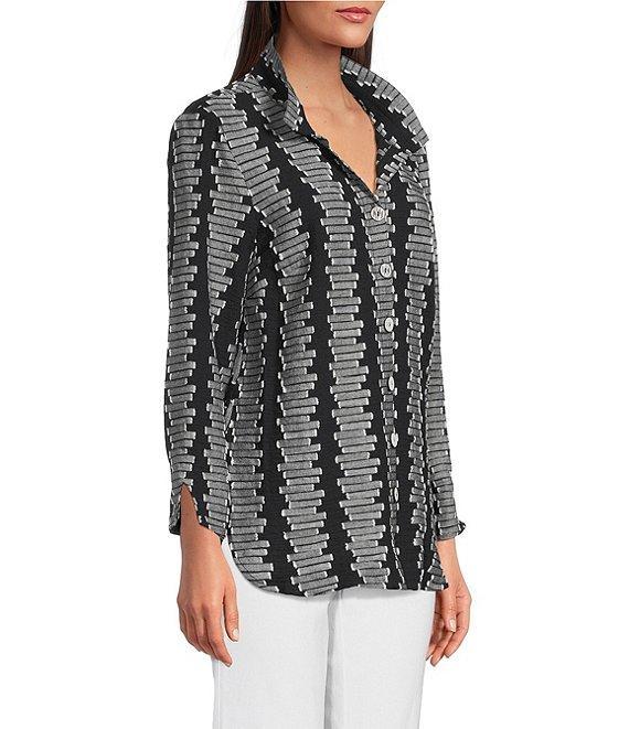 Ali Miles Jacquard Wire Collar 3/4 Cuff Sleeve Button Front Tunic Product Image