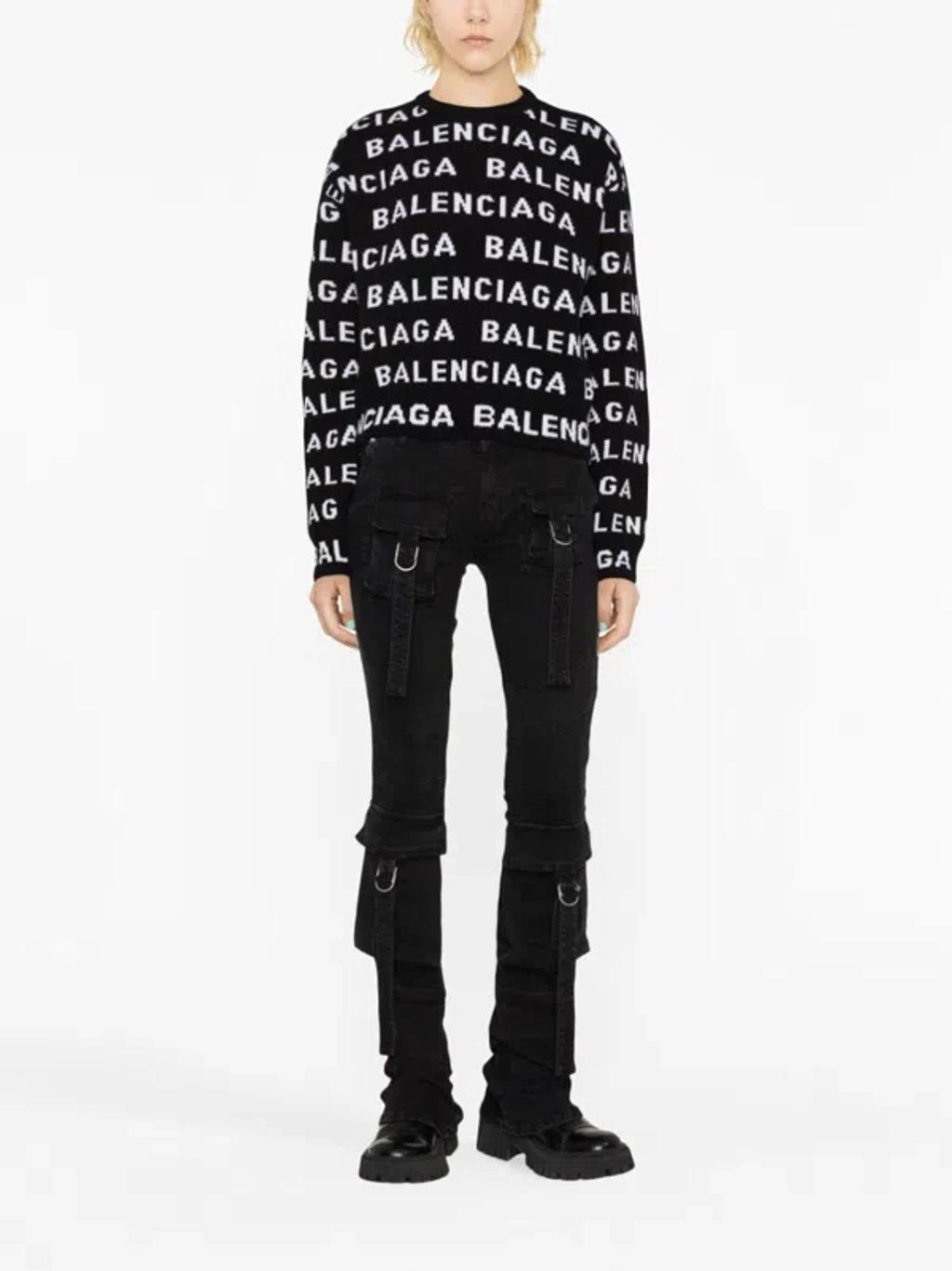 BALENCIAGA Intarsia-knit Logo-print Knit Jumper In Black Product Image