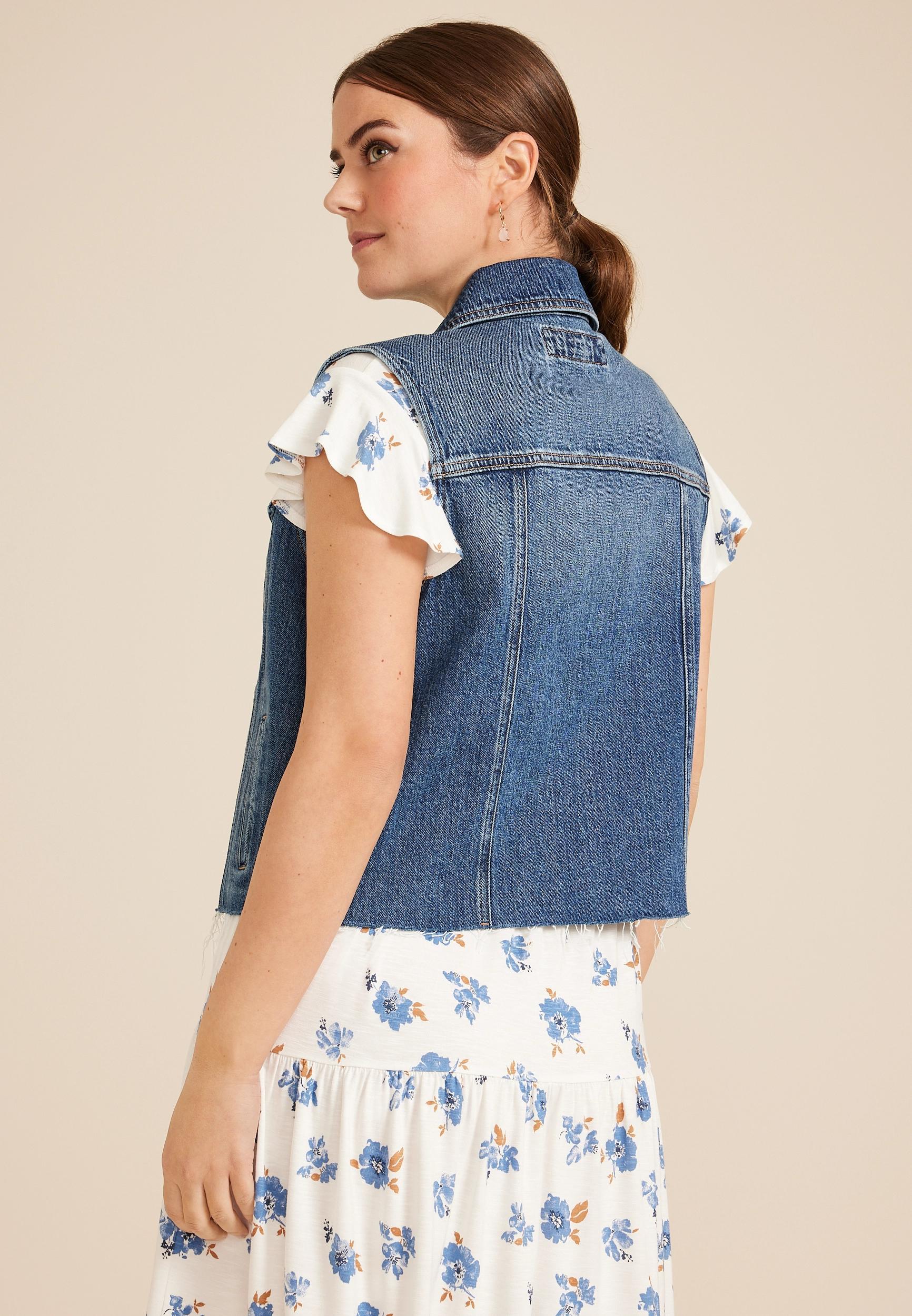 Dark Raw Hem Denim Vest Product Image