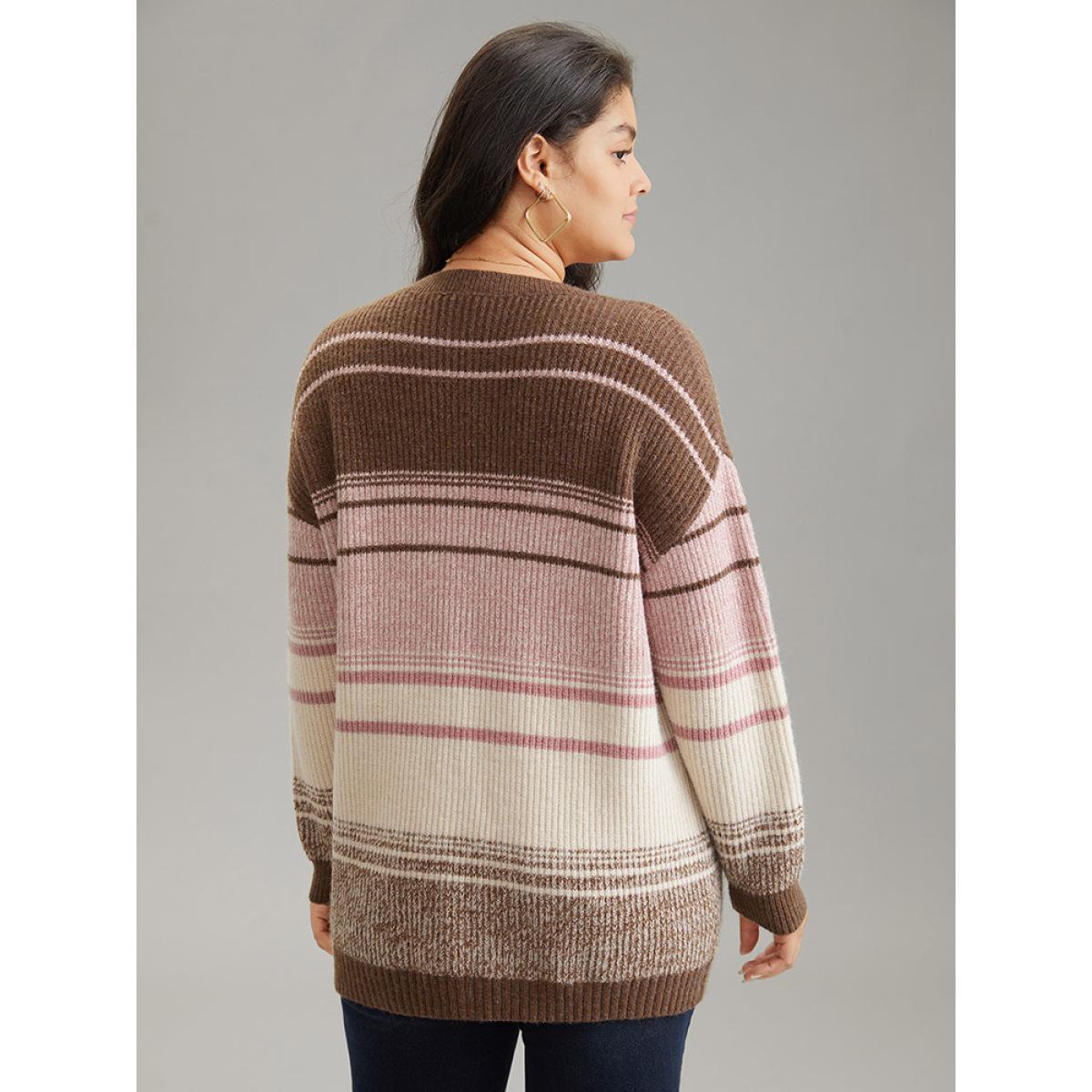 Plus Size Drop Shoulder Heather Colorblock Elastic Cuffs Pullover Multicolor Women Casual Long Sleeve Round Neck Everyday Pullovers BloomChic 10/M Product Image