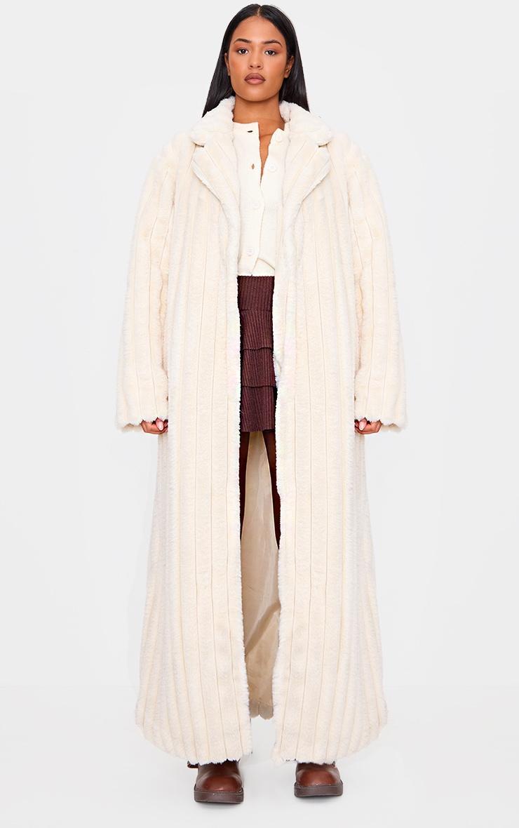 Tall Cream Faux Fur Rib Detail Maxi Coat Product Image