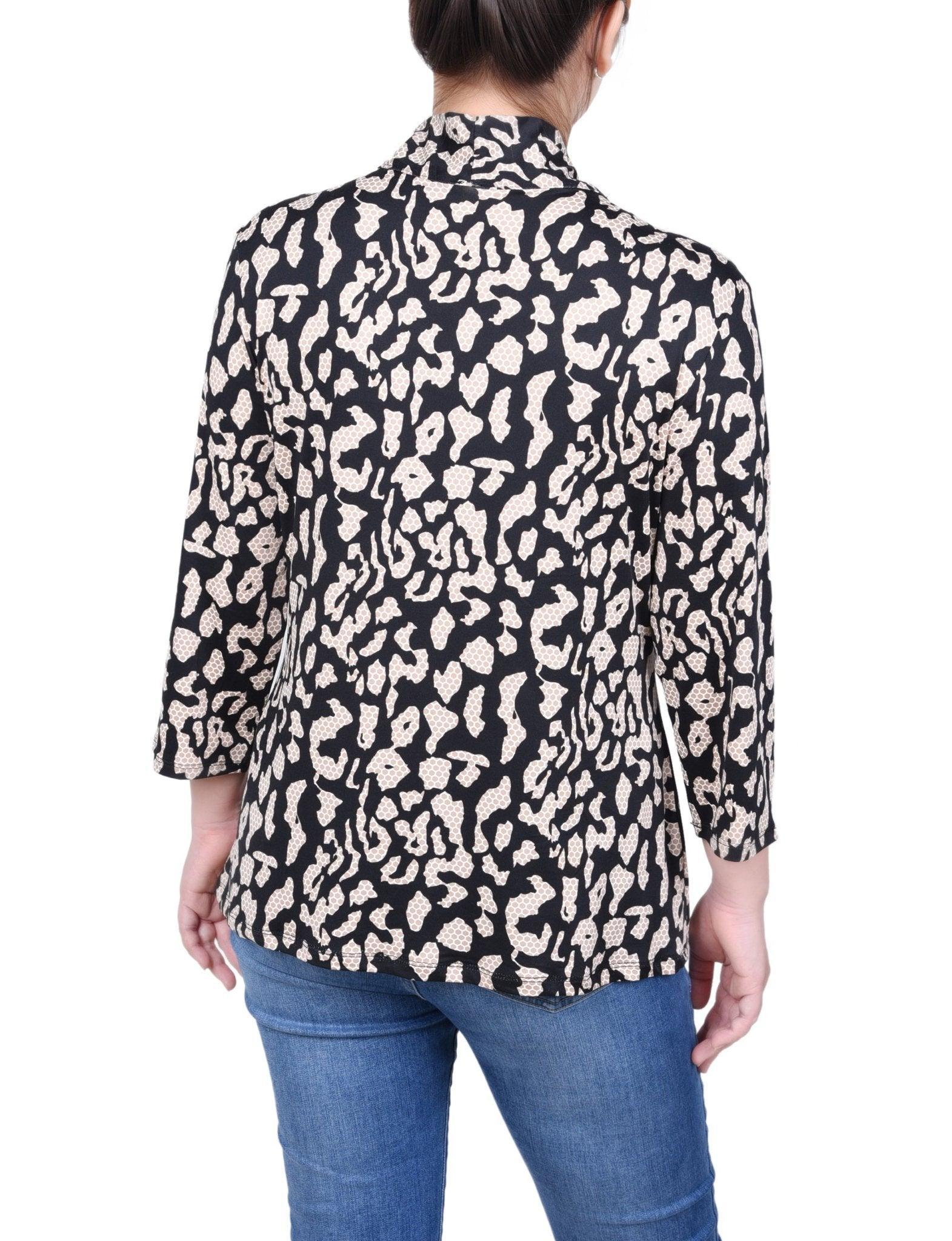 Puff Print 3/4 Sleeve Two-Fer Top - Petite Product Image