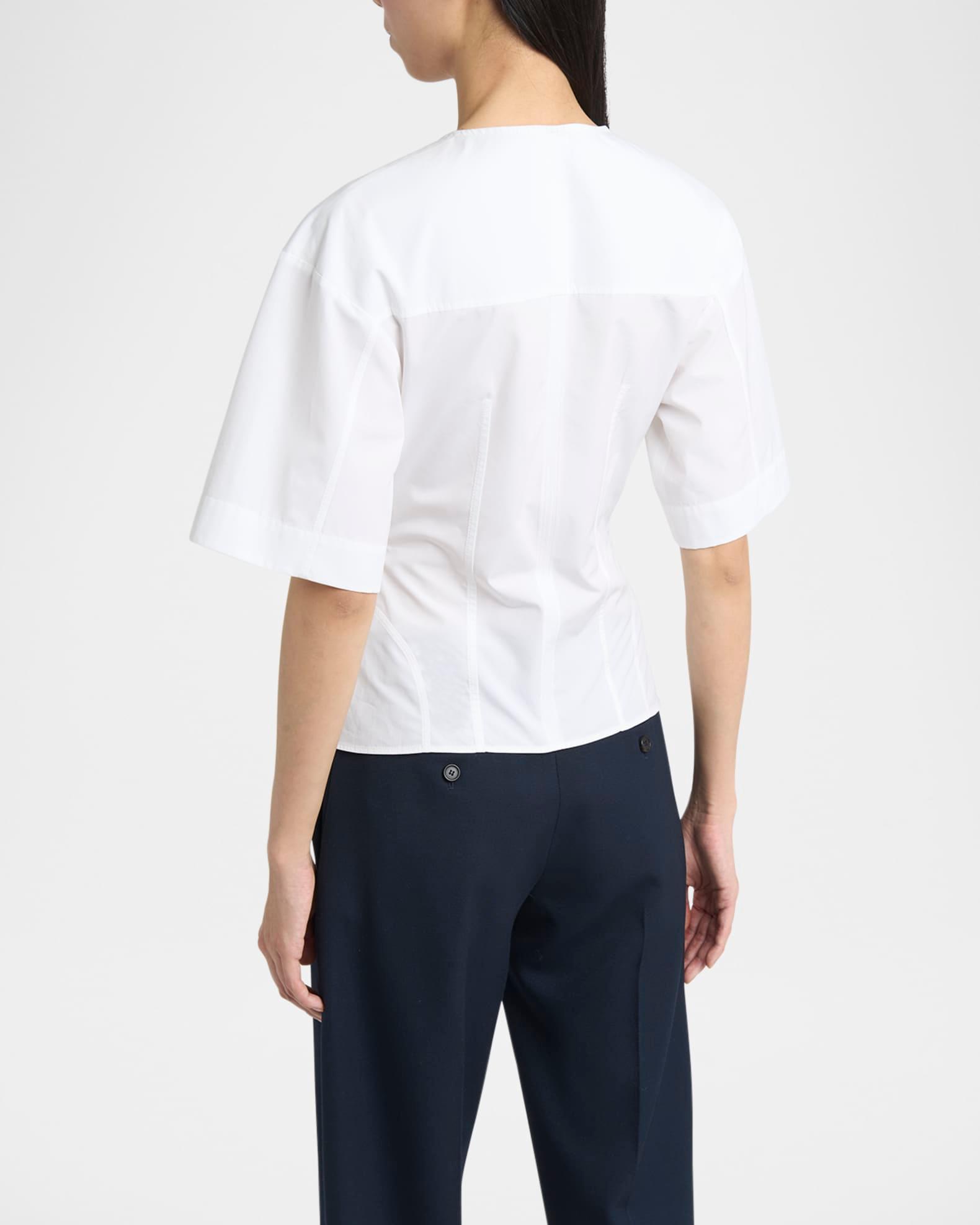 Short-Sleeve Corset Seamed Poplin Blouse Product Image