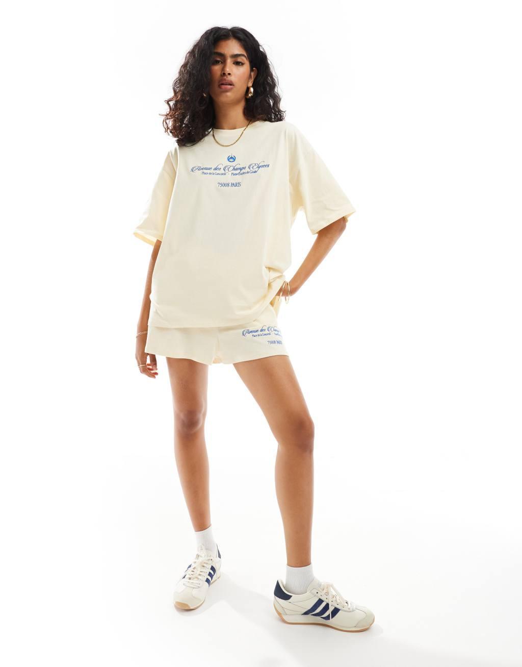 ASOS DESIGN oversized t-shirt with champs elysees graphic in yellow - part of a set Product Image