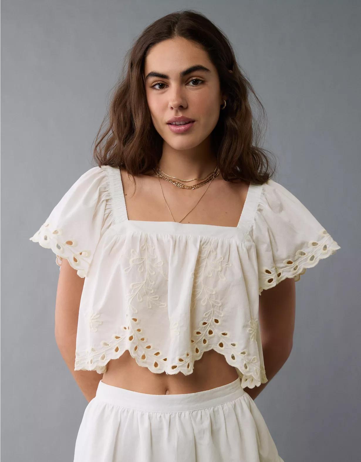 AE Tie Back Eyelet Crop Top Product Image