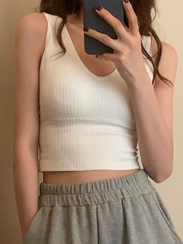 Rib V Neck Cropped Tank Top Product Image