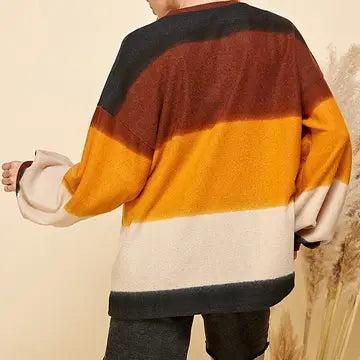 Women Multi Color Stripe Cuffed Loose Fit Sweater Product Image