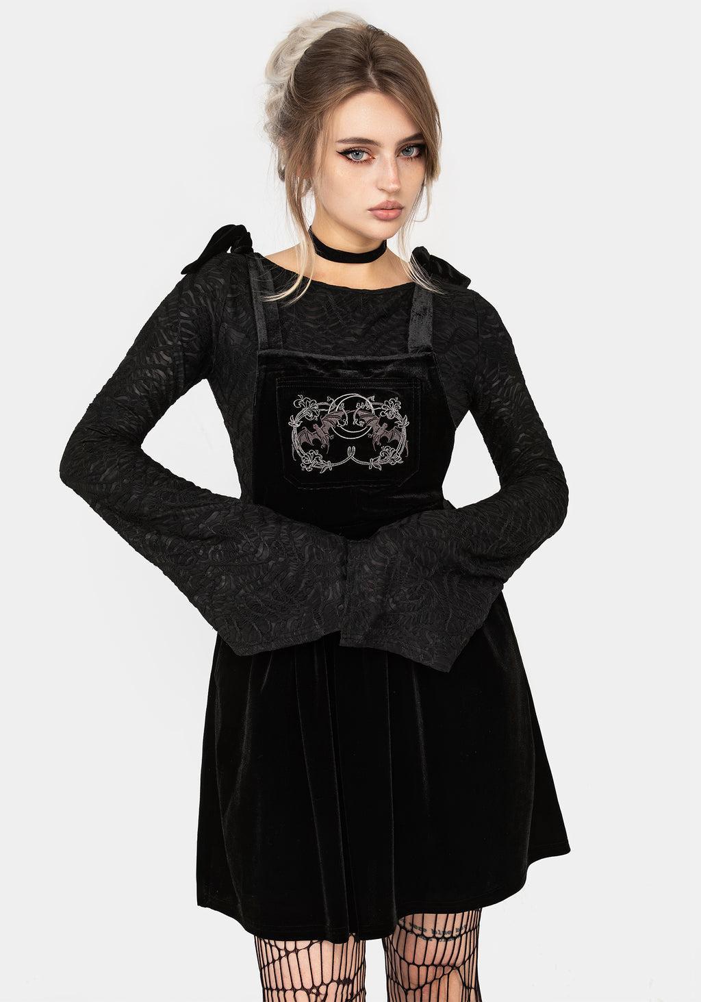 Vampyrum Bat Embroidered Mini Pinafore Dress Product Image