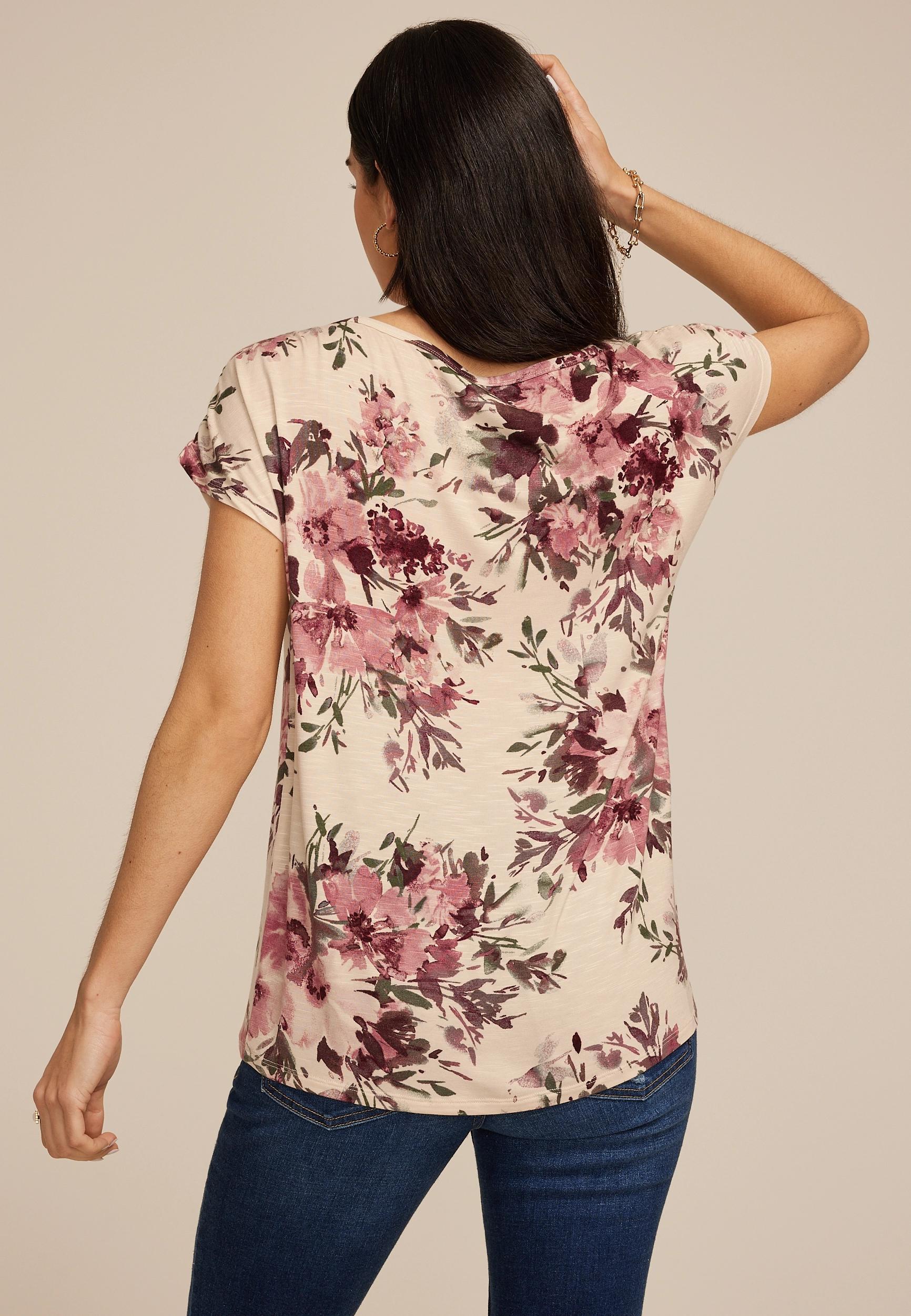 24/7 Fairhaven Floral Ruched Shoulder Tee Product Image