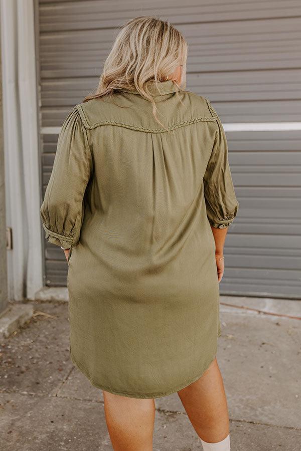Falling Leaves Button Down Mini Dress in Olive Curves Product Image
