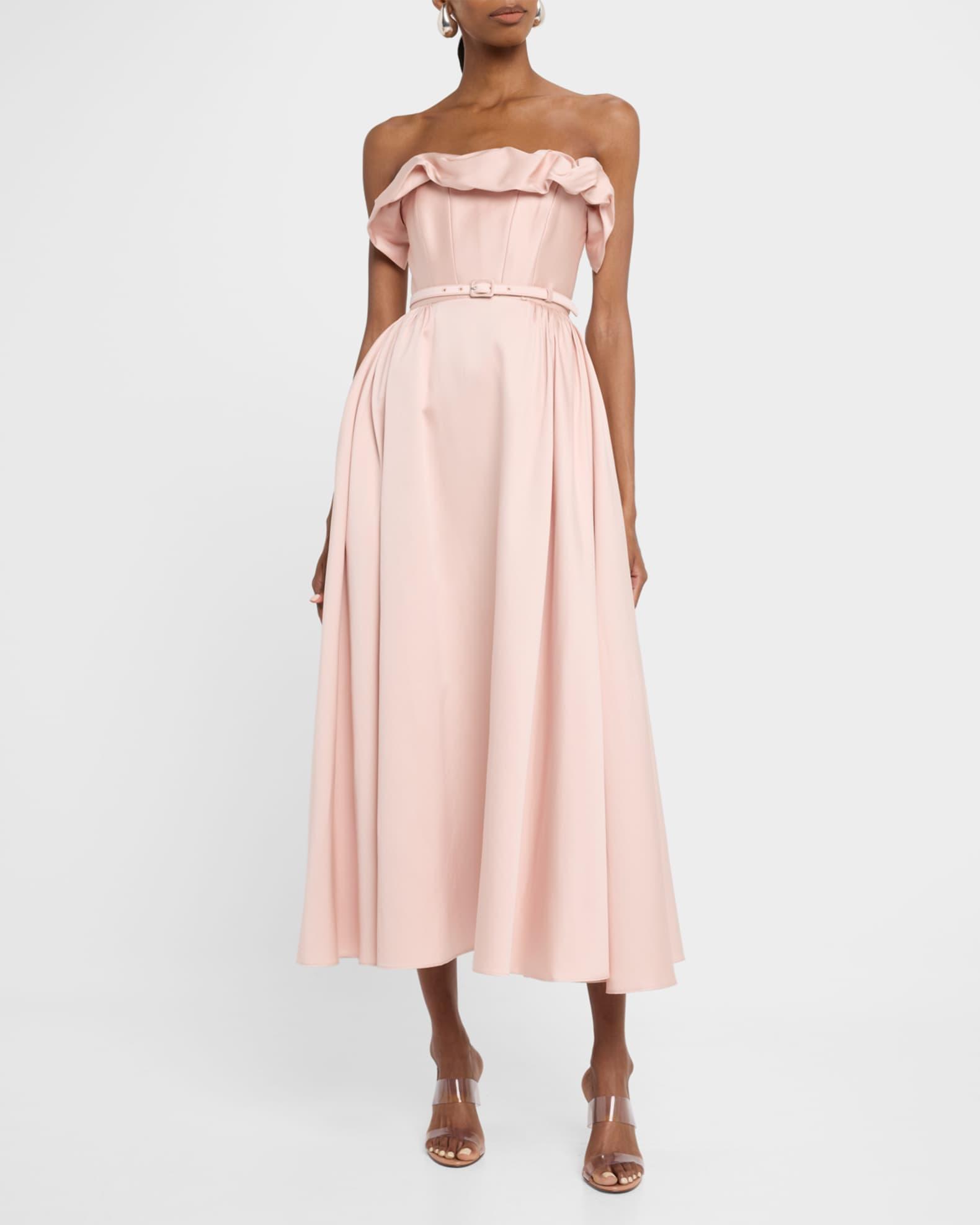 Strapless Ruffle Drape Midi Dress Product Image