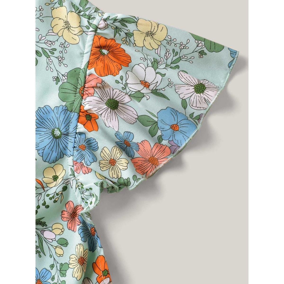 Plus Size Floral Print Flutter Sleeve Pockets Midi Dress LightBlue Women Timeless Square Neck Cap Sleeve Curvy BloomChic 30/6X Product Image