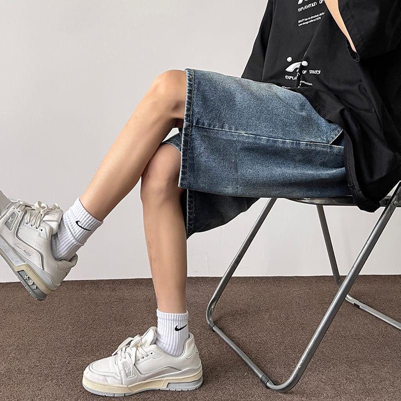 Mid Rise Washed Denim Shorts Product Image