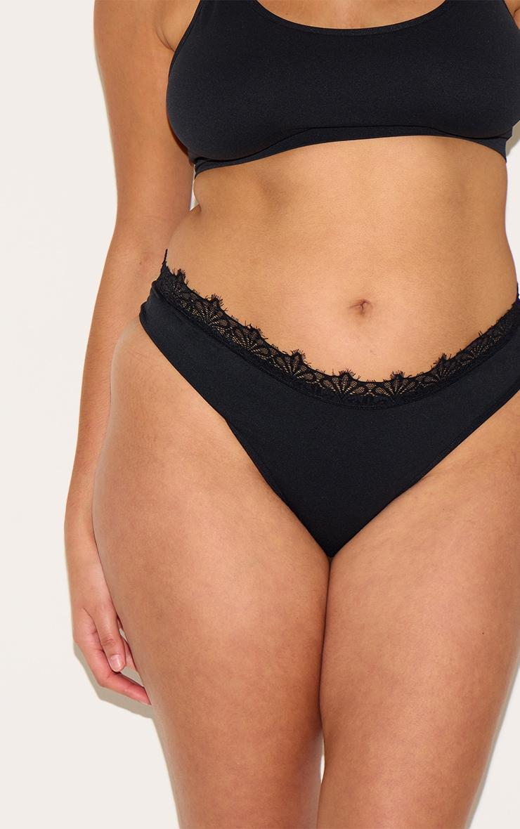 Black Lace Trim Detail Thong Product Image