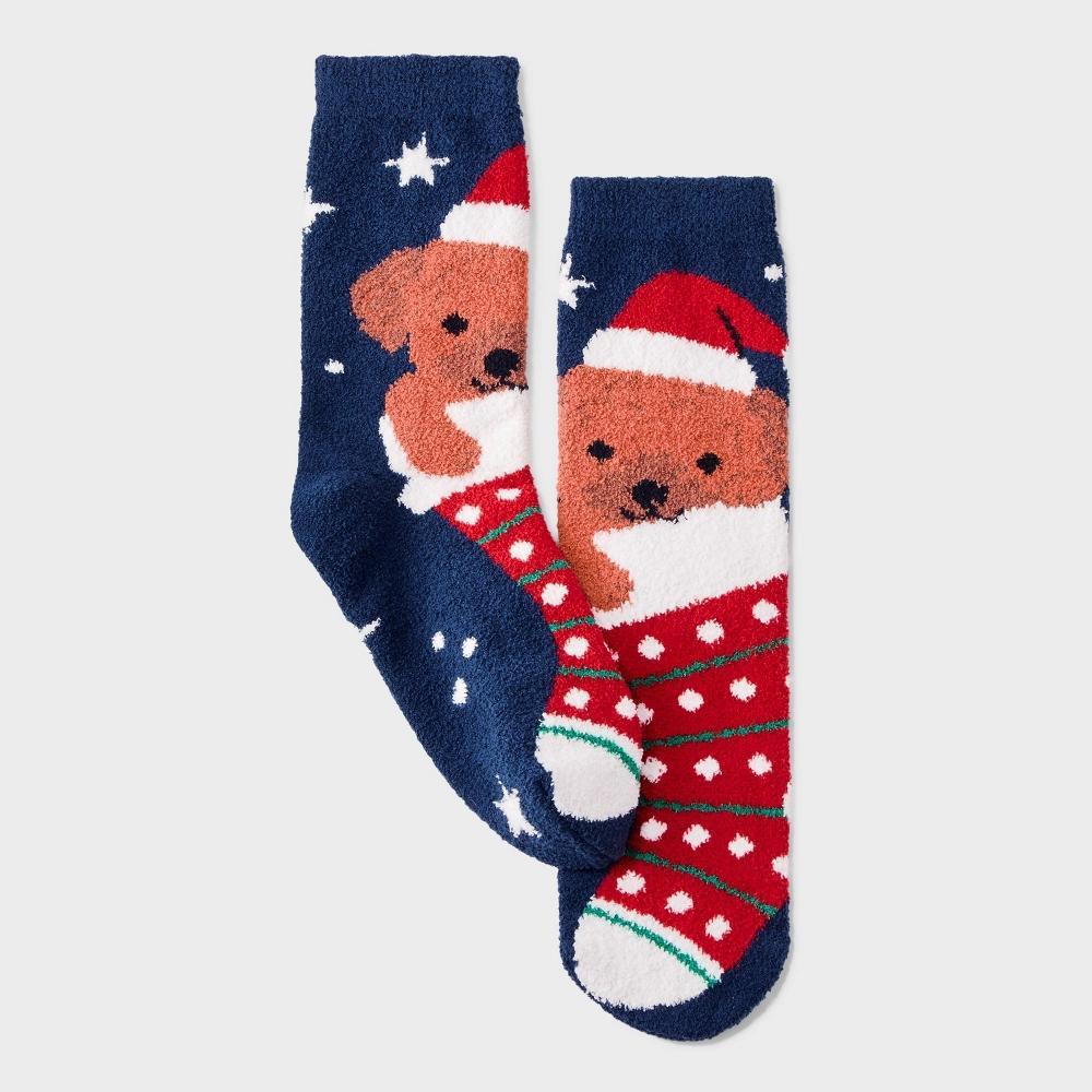 Womens Stocking Pup Cozy Christmas Crew Socks with Gift Card Holder - Wondershop Navy 4-10 Product Image