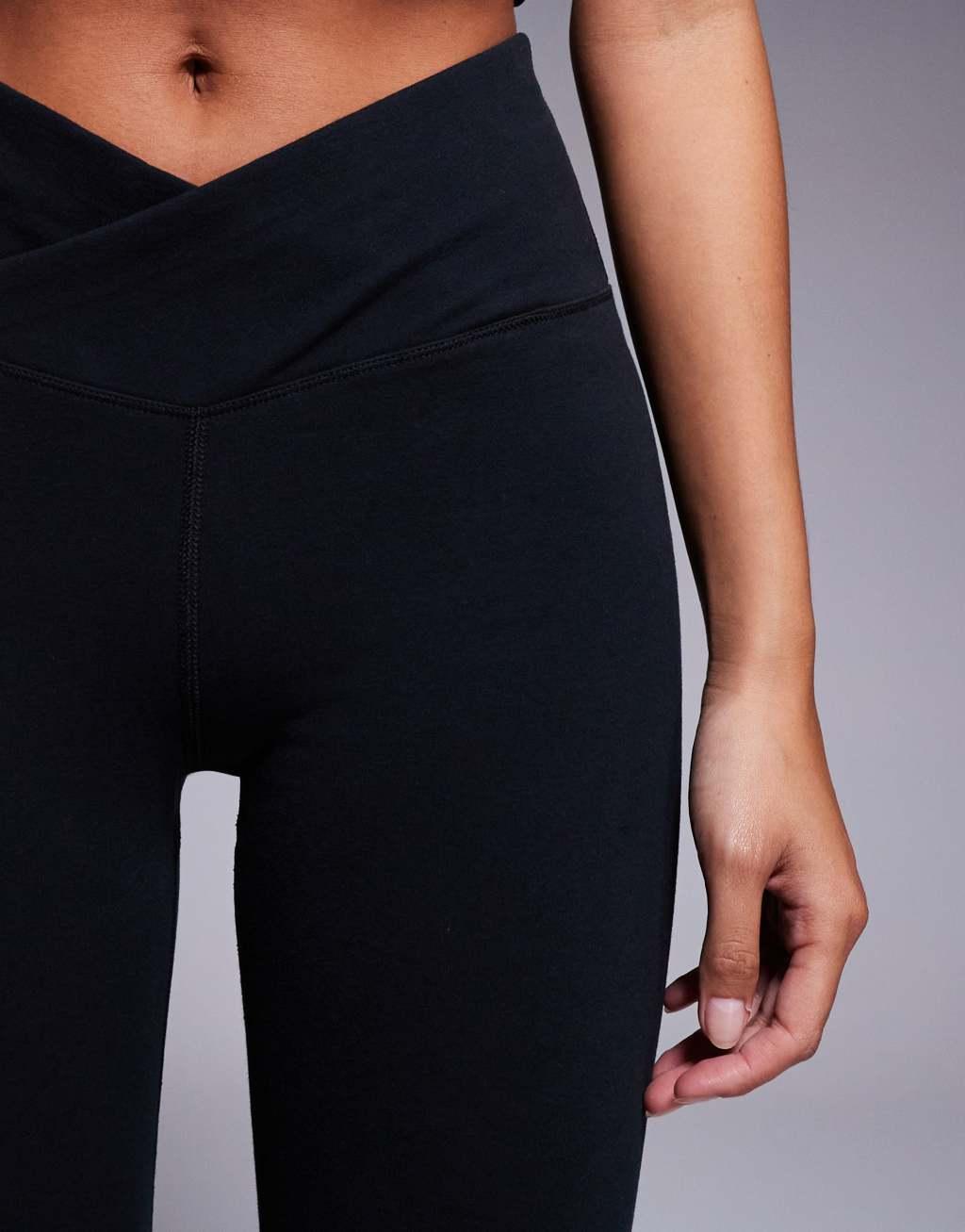 4505 Petite soft touch wrap waist yoga leggings in black  Product Image