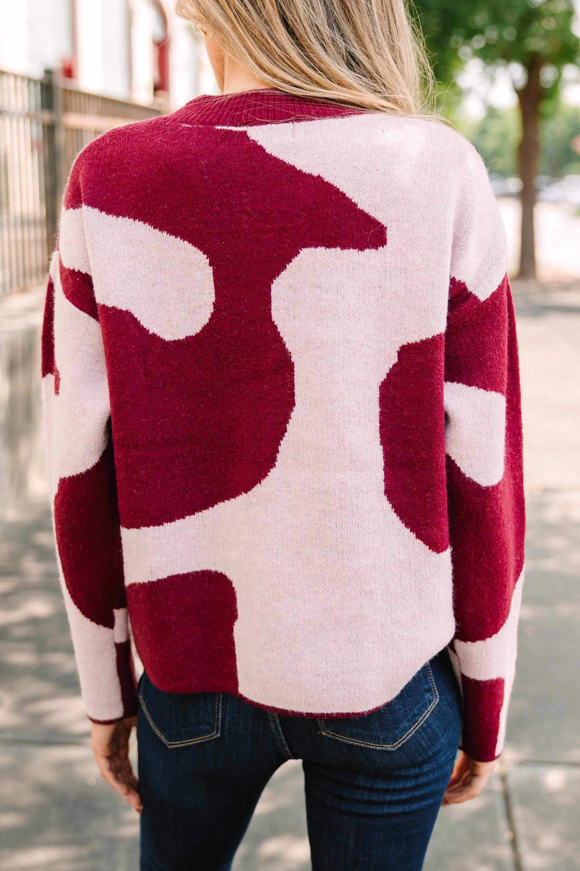 Move On Over Burgundy Red Cow Print Sweater Female Product Image