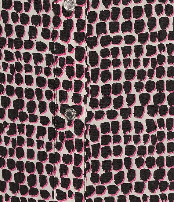 Calvin Klein Crew Neck Printed Roll Sleeve Button Front Blouse Product Image