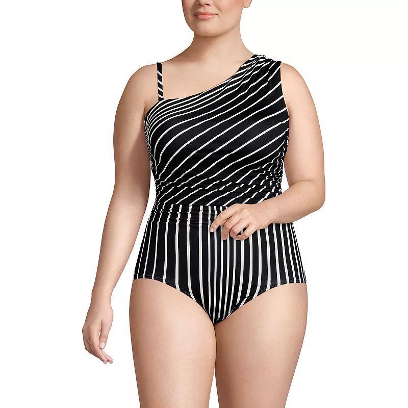 Plus Size Lands' End Ruched One Shoulder Swim Top, Women's, Size: 24 W, Black Product Image
