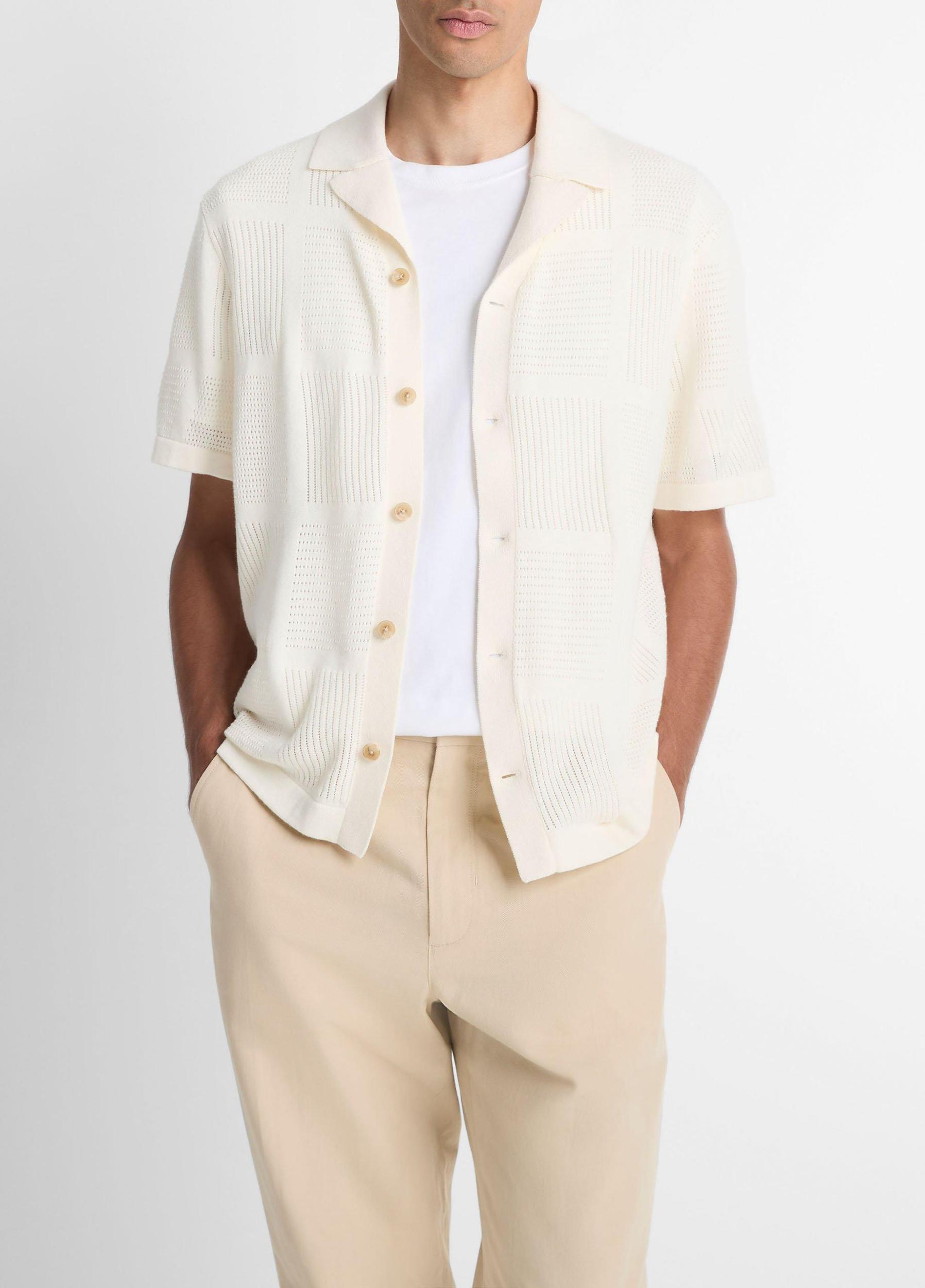 Patchwork Pointelle Short-Sleeve Shirt Product Image