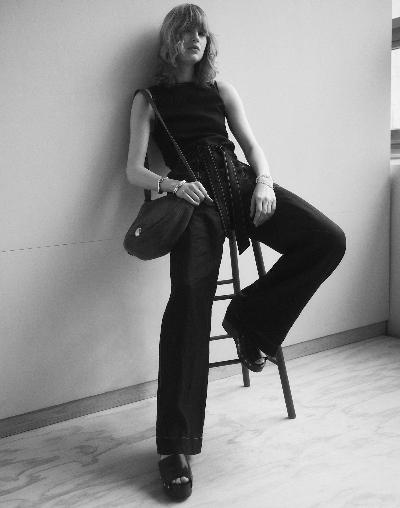 Contrast-Stitch Relaxed Straight-Leg Jumpsuit in Linen Product Image