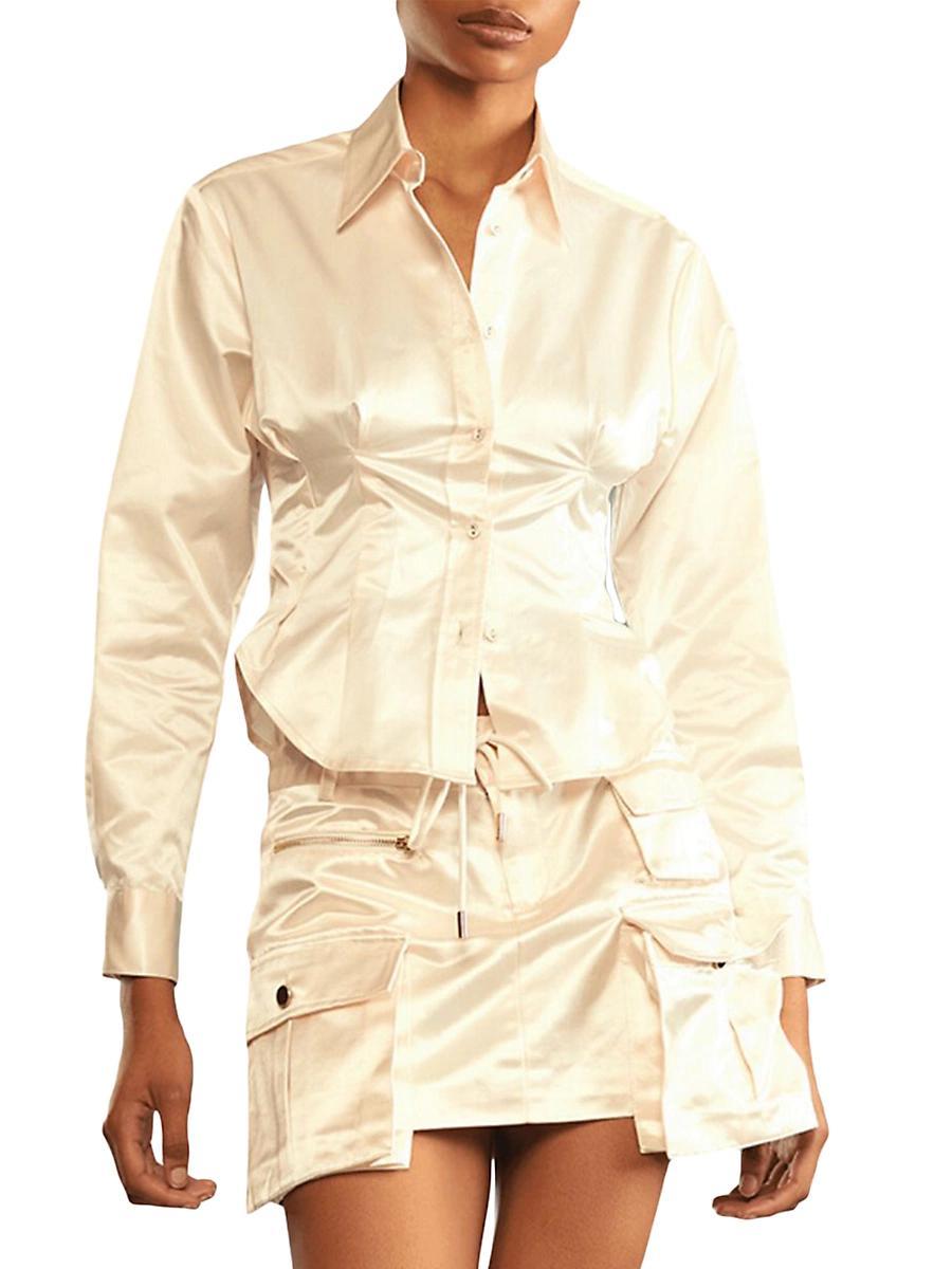 Womens Cotton & Silk-Blend Corset Blouse Product Image