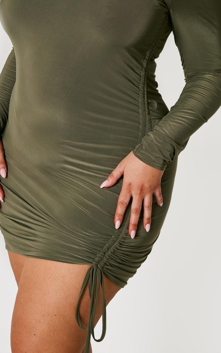 Plus Khaki Soft Touch Ruched Side Detail Mini Dress Product Image