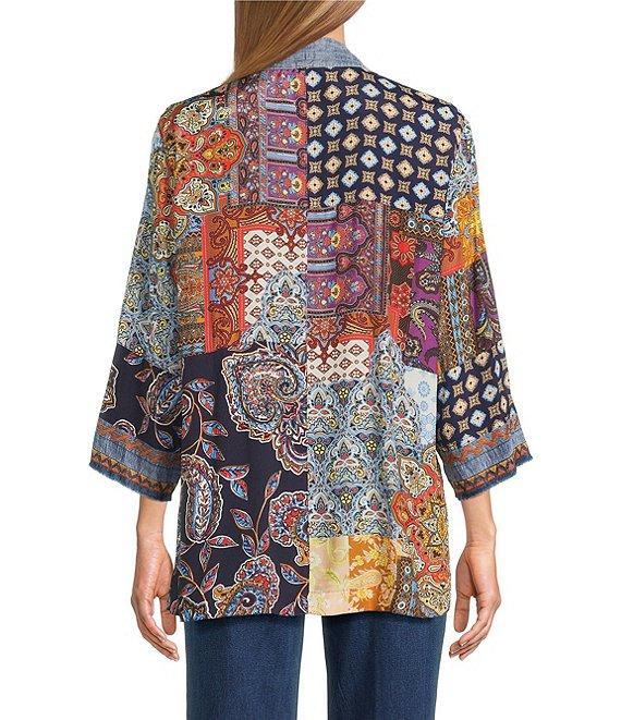 John Mark Embroidered Patchwork 3/4 Sleeve Open Front Kimono Product Image