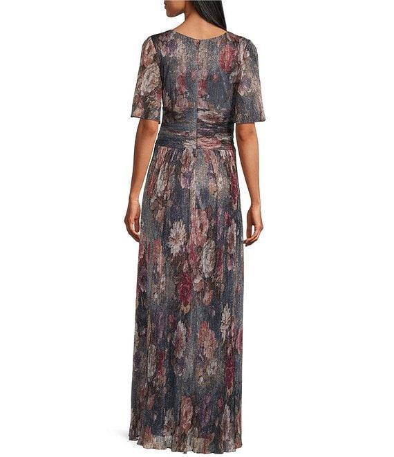 Ignite Evenings Short Flutter Sleeve V-Neck Ruched Waist Gown Product Image